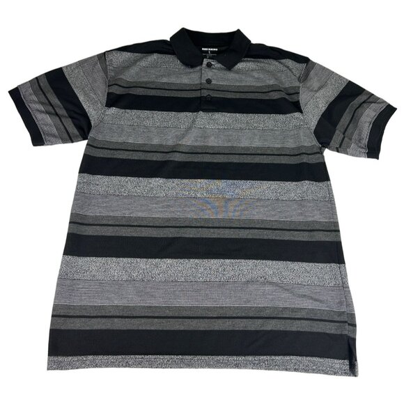 Red Rhino Striped Polo Shirt Men's L Black Gray Shorts Sleeve Collared Pullover - Picture 1 of 3